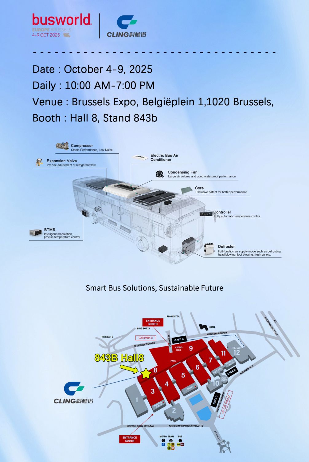 cling bus hvac system electric bus air conditioning battery thermal management system defroster